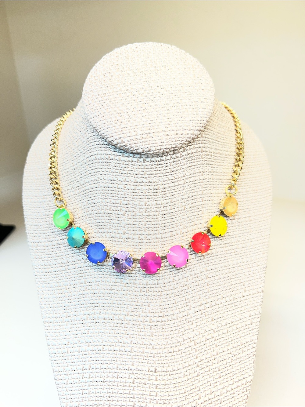 Gold Multi-Color Crystal Link Necklace - Women Jewelry